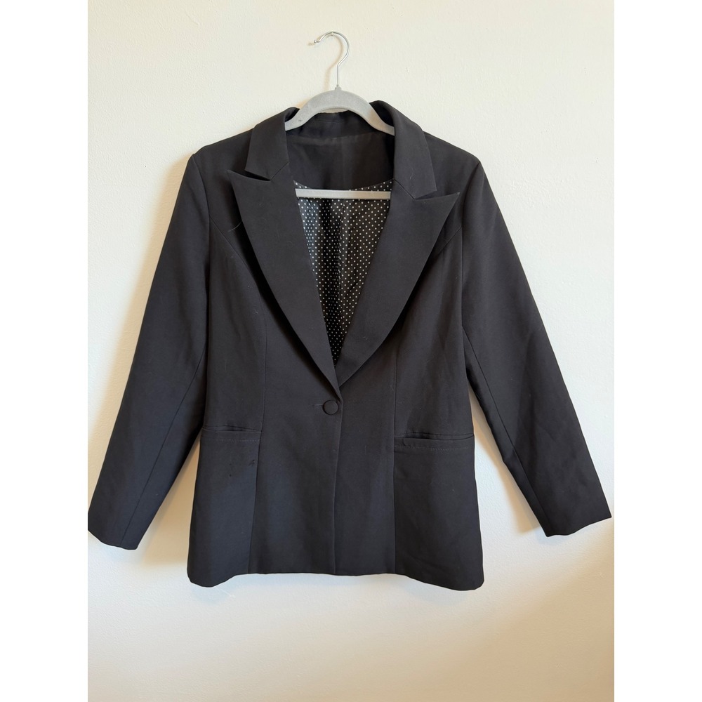 Womens Black Single Button Blazer Polka Dot Lining LC85284 Size Medium